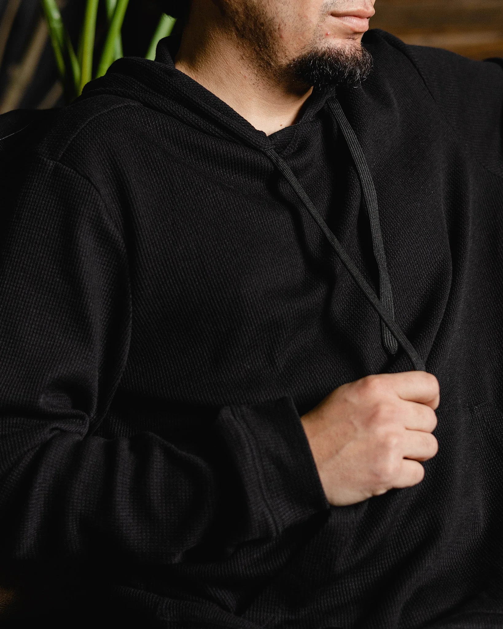 Waffle Hoodie - Black - Image 3