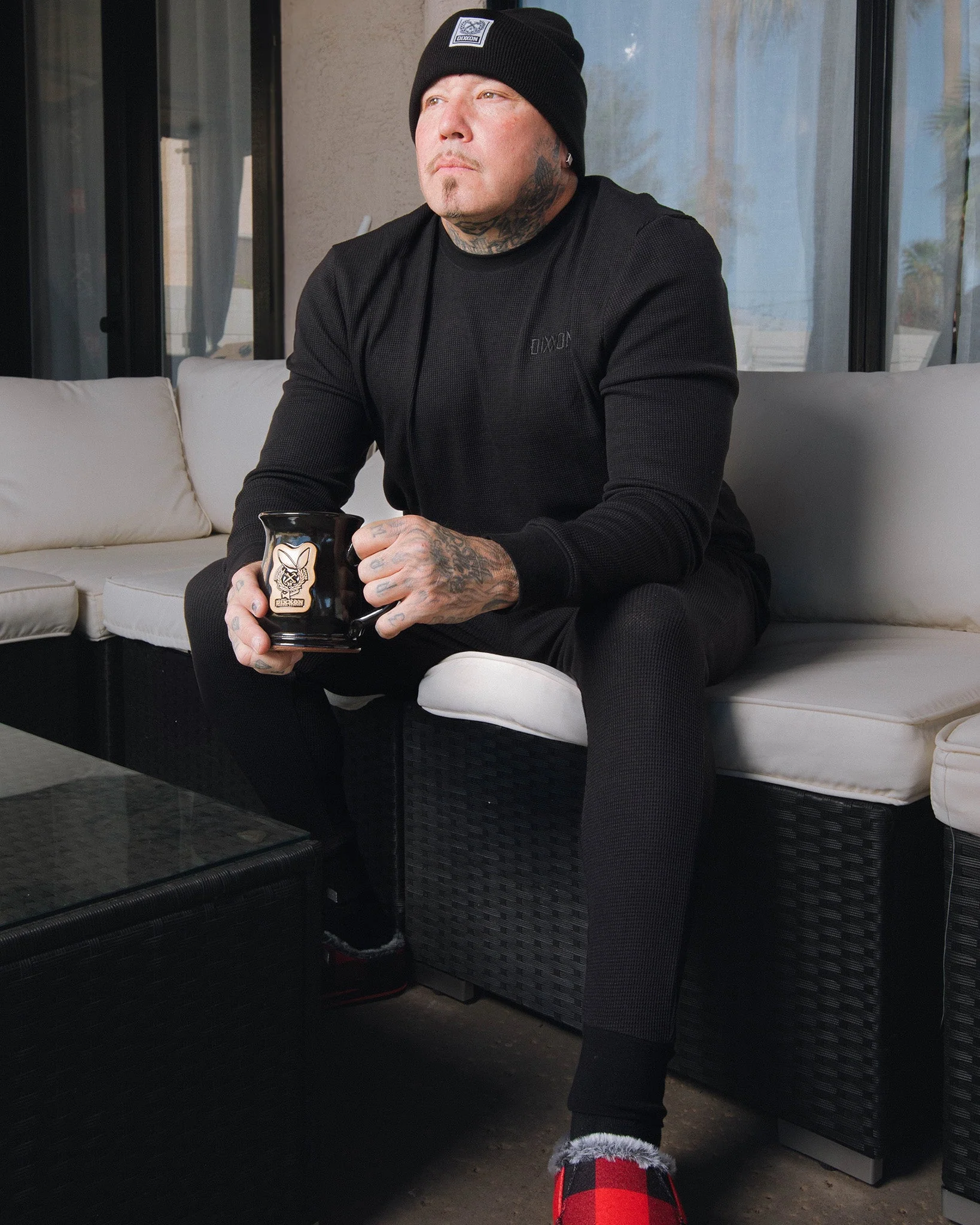 Waffle Knit Long Sleeve T-Shirt - Black - Image 3