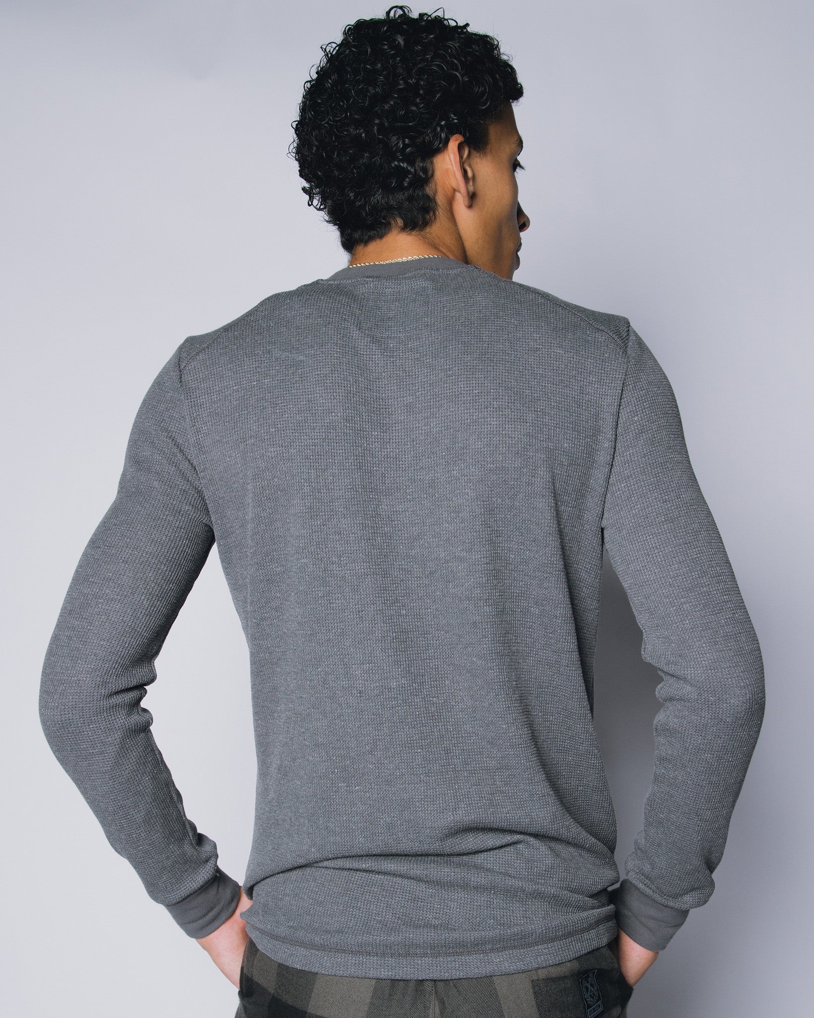 Waffle Knit Long Sleeve - Dark Grey - Image 4